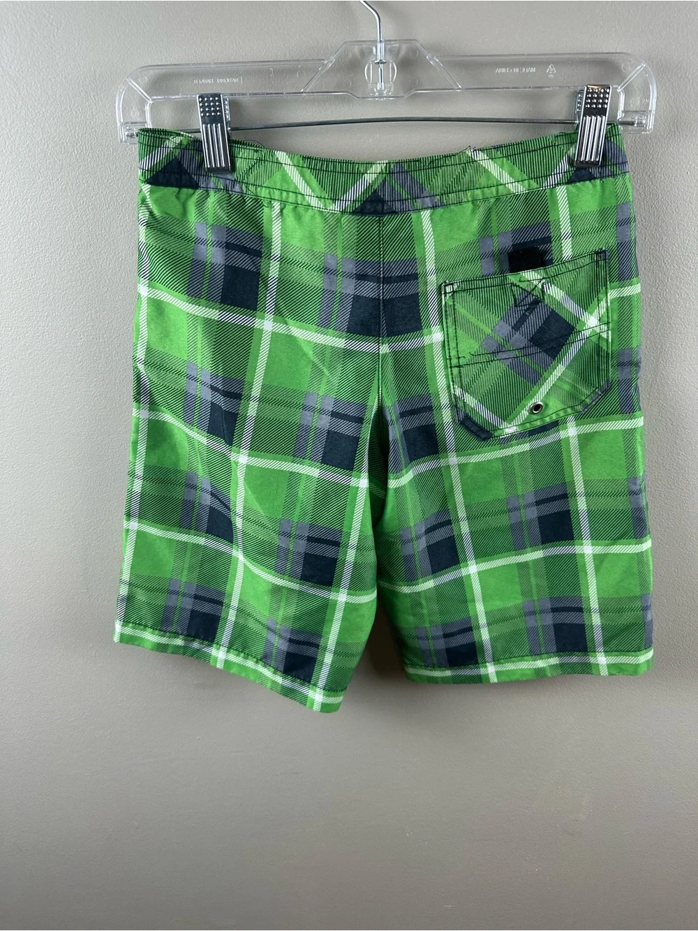 Hanna Andersson Green Plaid Kids Swim Trunks